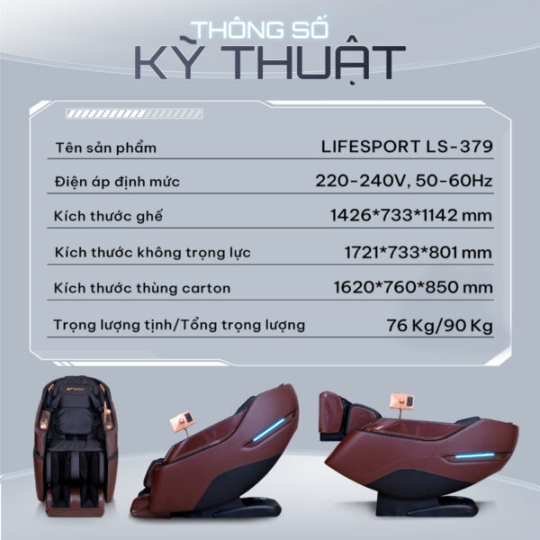 Ghế Massage Lifesport LS-379 – Đen Nâu