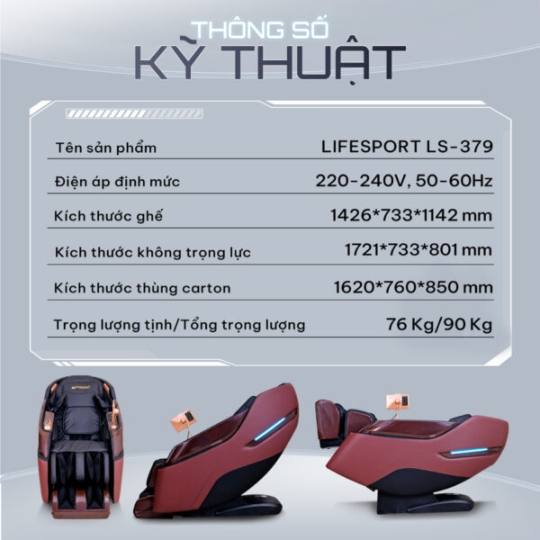 Ghế Massage Lifesport LS-379 – Đen Nâu Đỏ